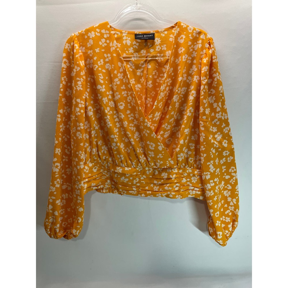 Lane Bryant Yellow Floral Wrap Blouse